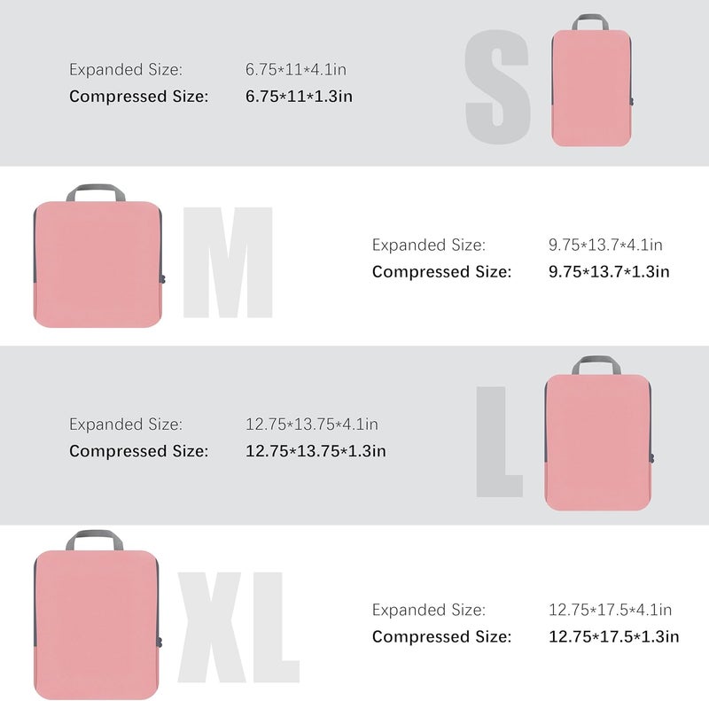 PANDA JOYS 4 Set Compression Packing Cubes Travel - Travel Accessories Expandable Packing Organizers for Carry On - Essentials Luggage Bags - Pink - Image 5